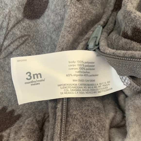 🍊5/$25 NWOT Carter's Charcoal Tulip Print Fleece Footie size 3m - Picture 6 of 6